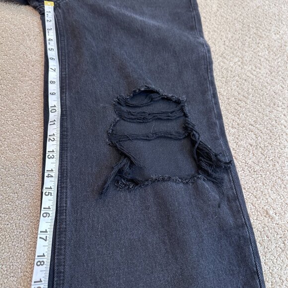 Glassons Jeans Asymmetrical Crossover Waist Straight Black Distressed Goth Sz 10 - Picture 12 of 16